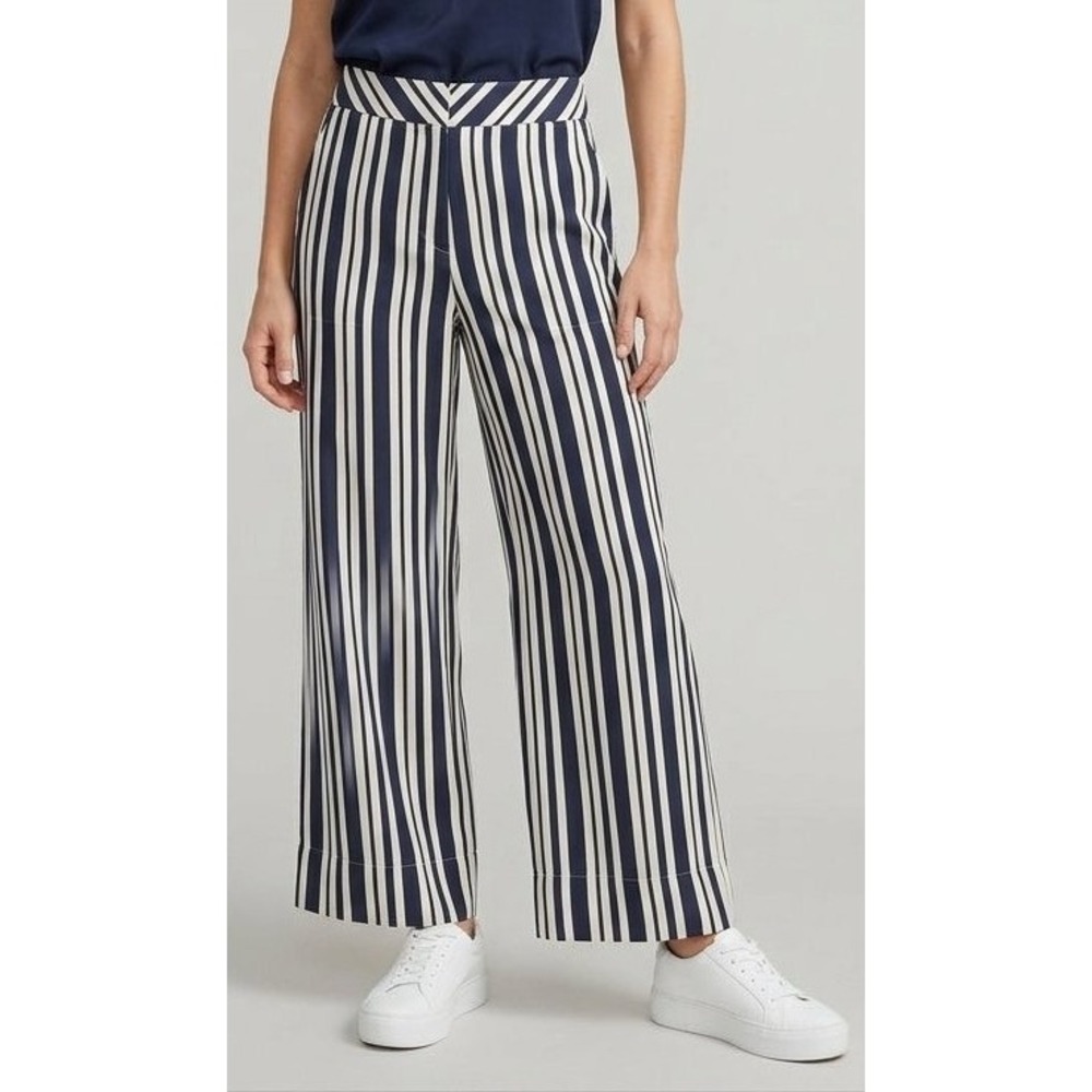Soft Surroundings 100% Silk Wide Leg Striped Pants Navy White XL Style 27848